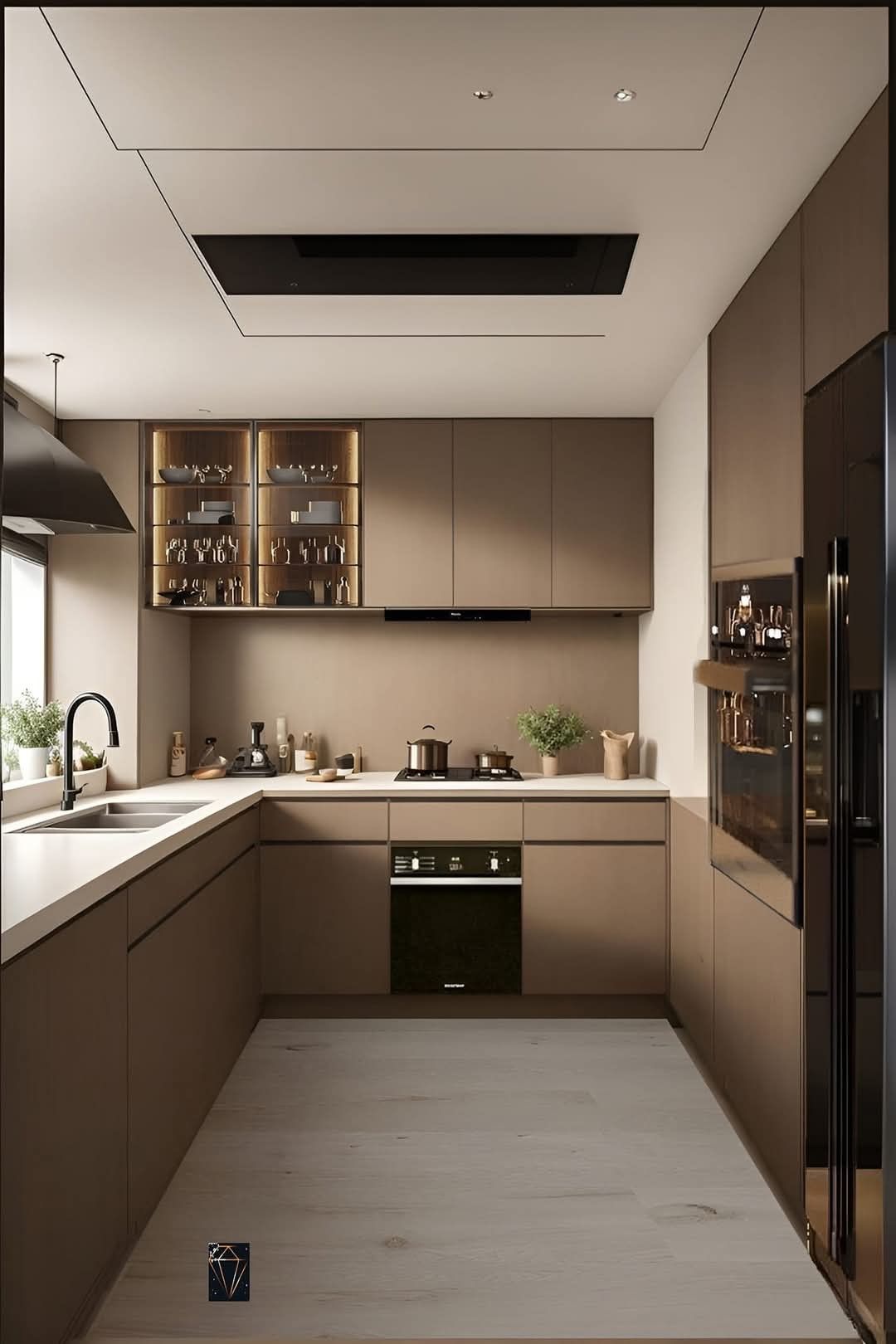 Tủ bếp gỗ MDF phủ melamine chữ U