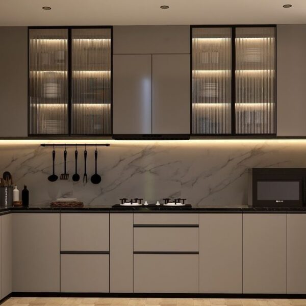 Tủ bếp gỗ MDF phủ melamine chữ L