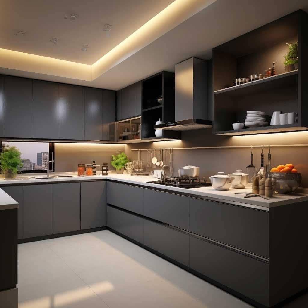 Tủ bếp gỗ MDF phủ melamine chữ U