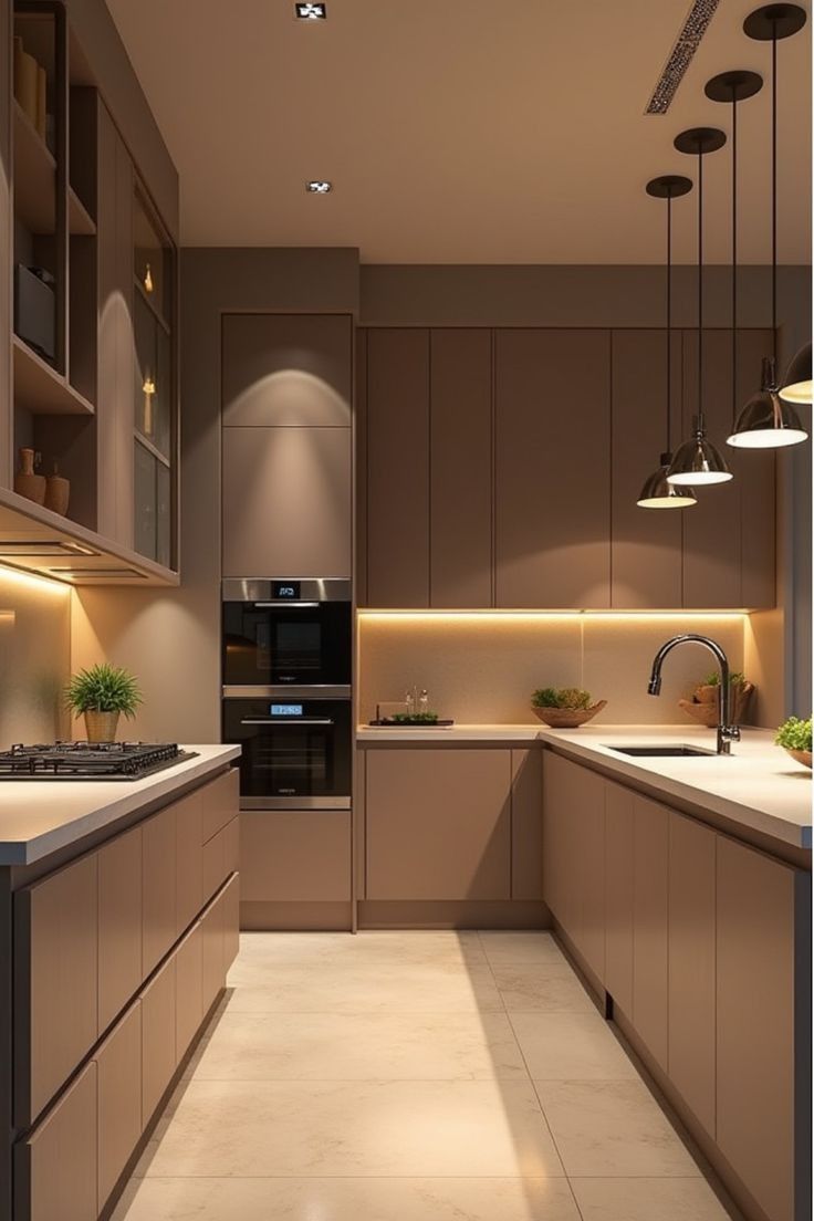 Tủ bếp gỗ MDF phủ melamine chữ U