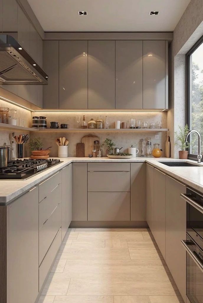 Tủ bếp gỗ MDF phủ melamine chữ U