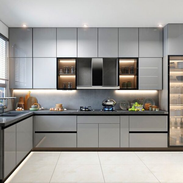 Tủ bếp gỗ MDF phủ melamine chữ L