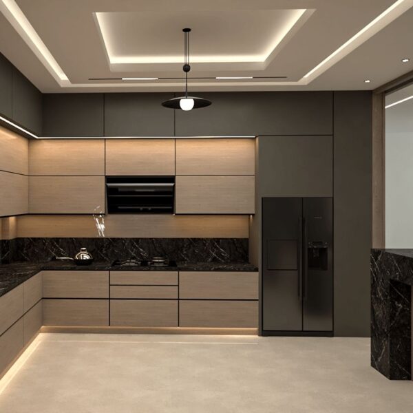 Tủ bếp gỗ MDF phủ melamine chữ L