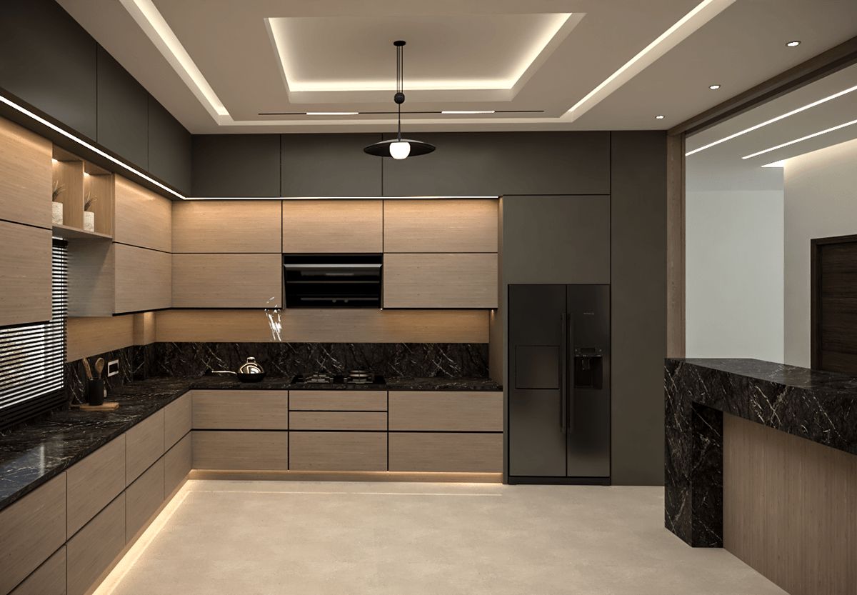 Tủ bếp gỗ MDF phủ melamine chữ L