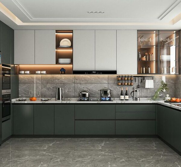 Tủ bếp gỗ MDF phủ melamine chữ L