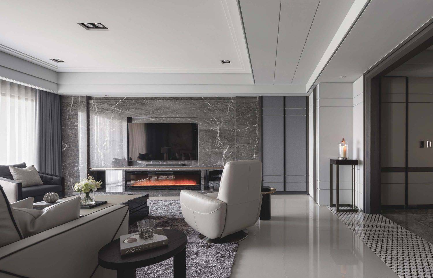 thiết kế phòng khách màu trắng