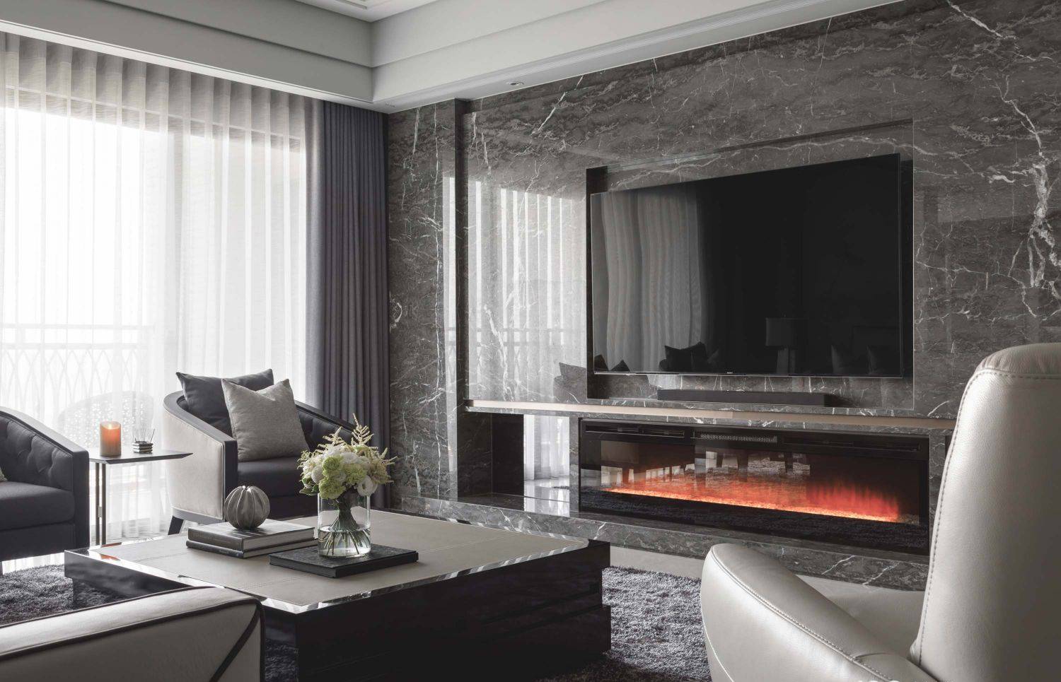 thiết kế phòng khách màu trắng