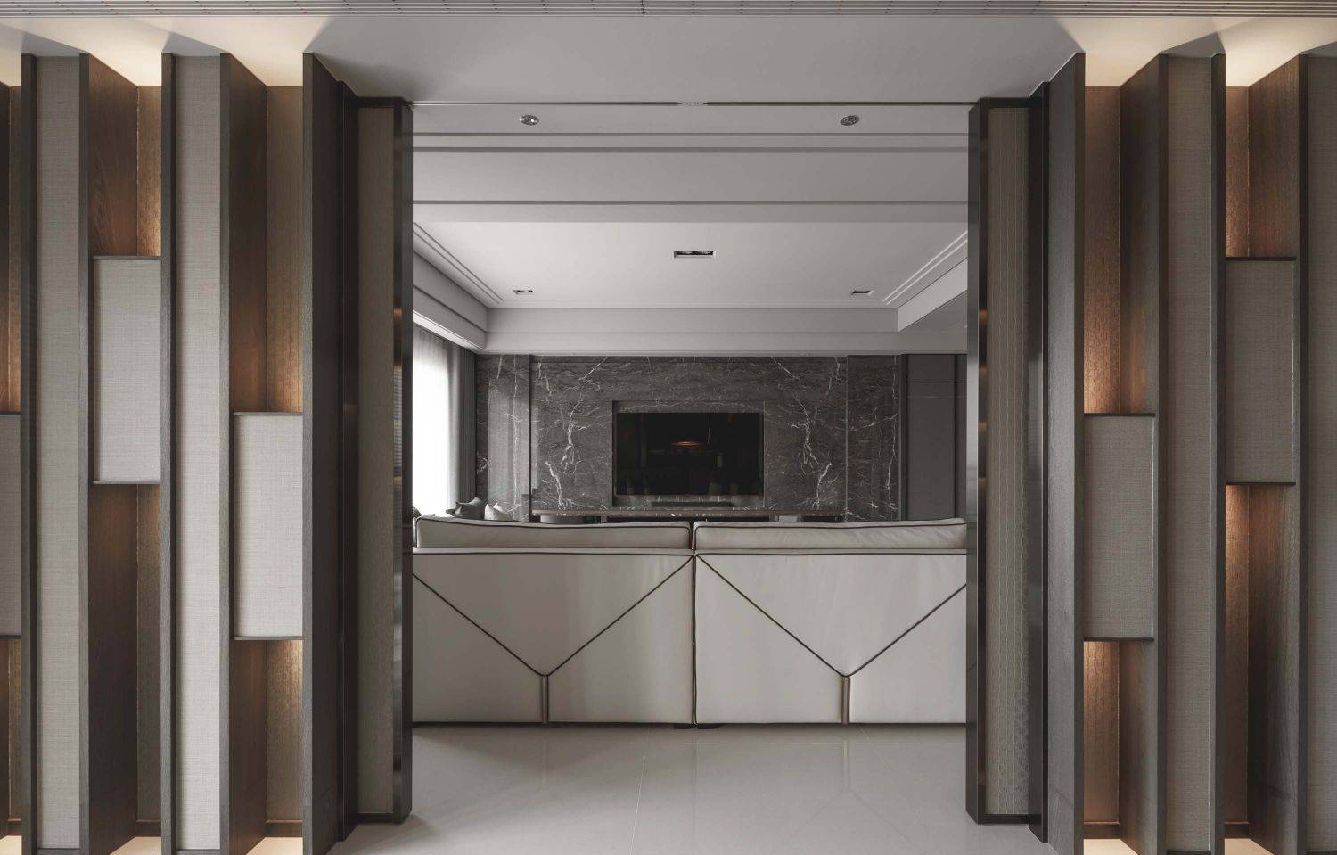 thiết kế phòng khách màu trắng